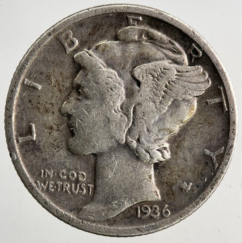 1936 US USA Mercury One Dime Silver Coin | Fine Collectable Grade