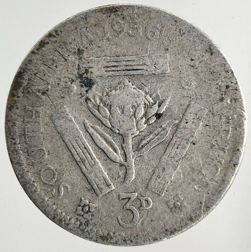 1936 South Africa Threepence Silver Coin | Fair Grade
