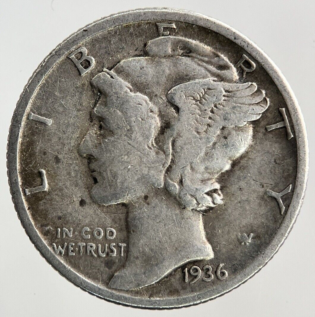 1936 US USA Mercury One Dime Silver Coin | Collectable Grade