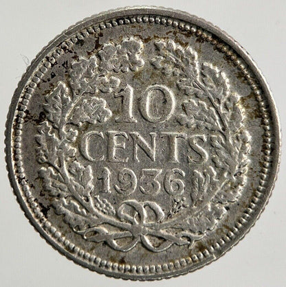 1936 Netherlands 10 Cents Silver Coin | Fine Collectable Grade