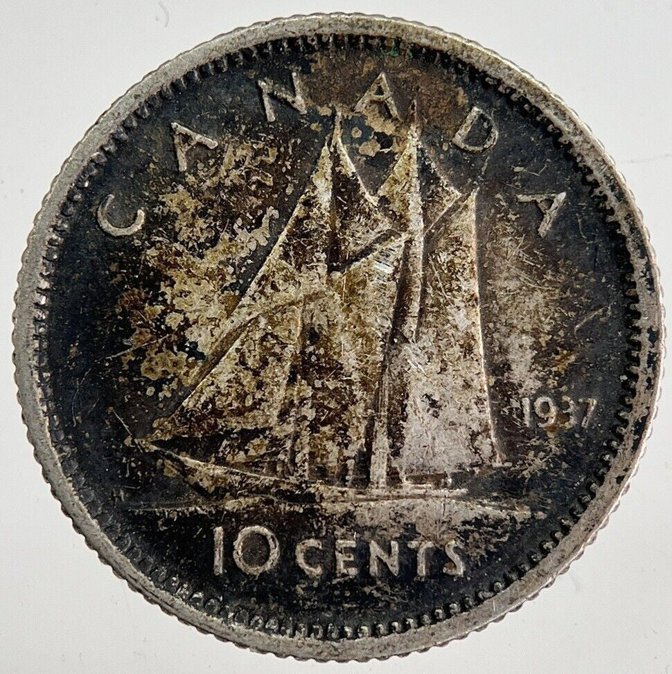 1937 Canada 10 Cents Silver Coin | Fine Collectable Grade | a8755