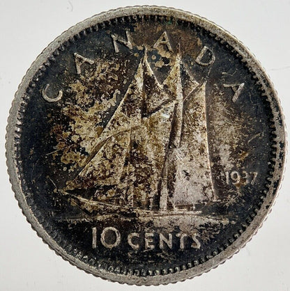 1937 Canada 10 Cents Silver Coin | Fine Collectable Grade | a8755