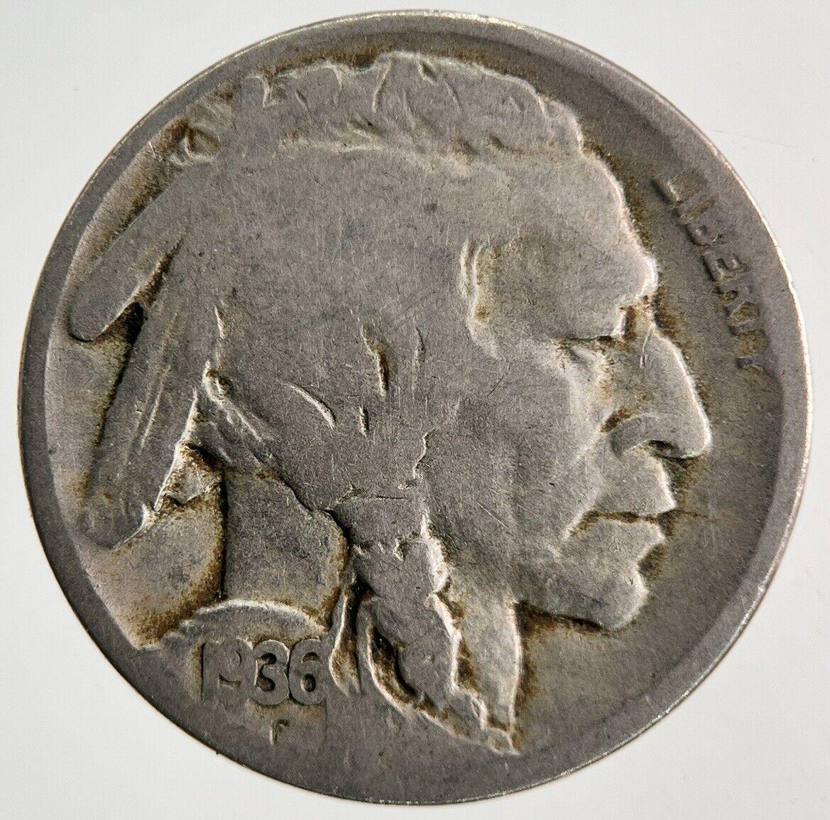 1936-D US USA Buffalo Nickel V 5 Cents Coin | Fine Collectable Grade