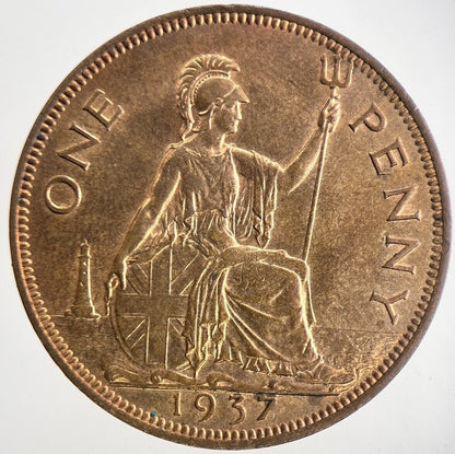 1937 George VI One Penny British Coin | Uncirculated UNC Grade | a8783