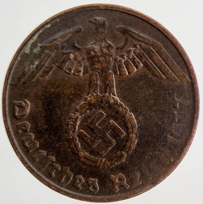 1937 Germany Nazi 1 Pfennig Coin | Fine Collectable Grade
