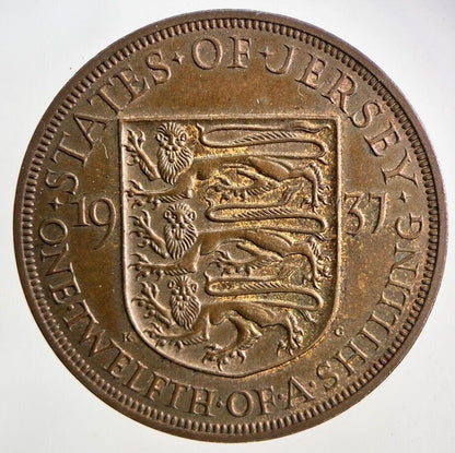 1937 Jersey 1/12th One Twelfth Of A Shilling Coin | Very High Grade