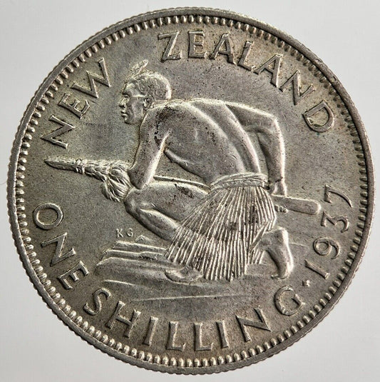 1937 New Zealand One Shilling Silver Coin | Very High Grade | a8400