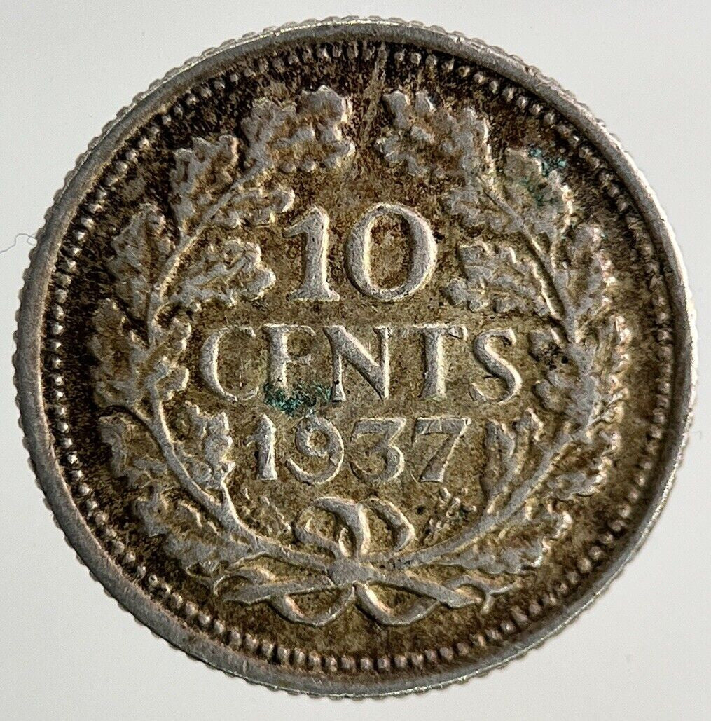 1937 Netherlands 10 Cents Silver Coin | Fine Collectable Grade