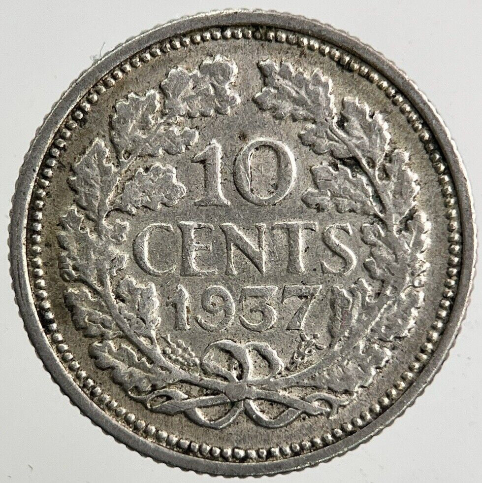 1937 Netherlands 10 Cents Silver Coin | Fine Collectable Grade