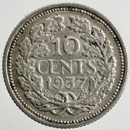 1937 Netherlands 10 Cents Silver Coin | Fine Collectable Grade