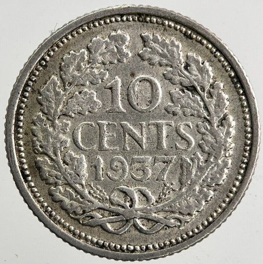 1937 Netherlands 10 Cents Silver Coin | Fine Collectable Grade