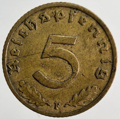 1937-F Germany Nazi 5 Pfennig Coin | Very High Grade | a6275