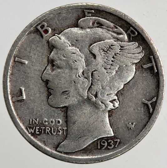 1937 US USA Mercury One Dime Silver Coin | Fine Collectable Grade