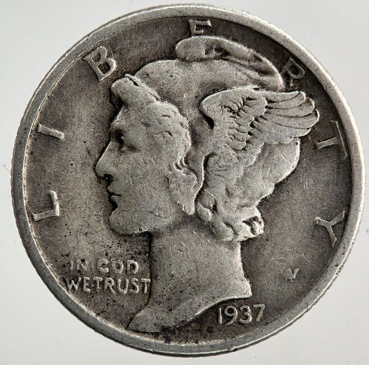 1937 US USA Mercury One Dime Silver Coin | Fine Collectable Grade