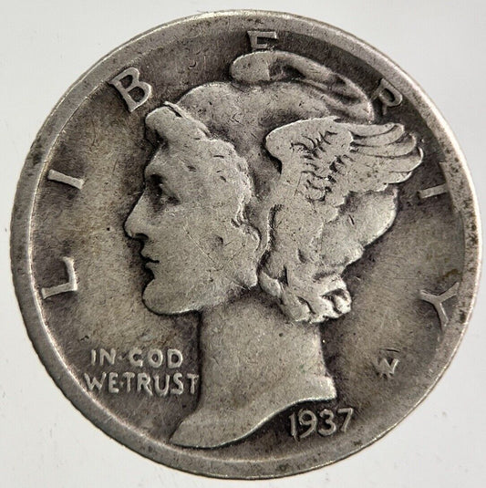 1937 US USA Mercury Dime Silver Coin | Fine Collectable Grade