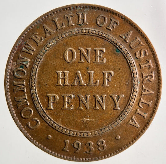 1938 Australia Half-Penny Coin | Fine Collectable Grade