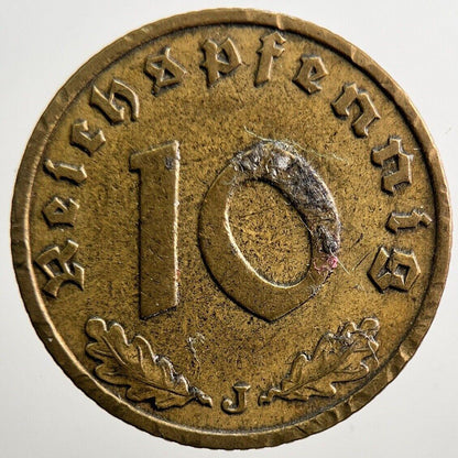 1938-J Germany Nazi 10 Pfennig Coin | Fine Collectable Grade | a3795