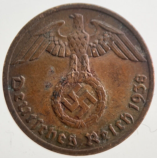 1938-A Germany Nazi 1 Pfennig Coin | Very High Grade | a7787