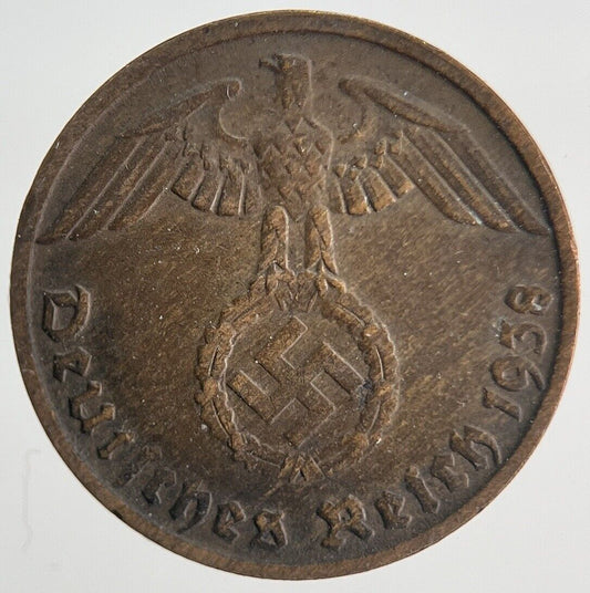 1938-D Germany Nazi 1 Pfennig Coin | Fine Collectable Grade | a1898