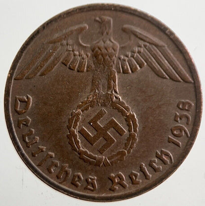 1938-A Germany Nazi 1 Pfennig Coin | Very High Grade | a7788