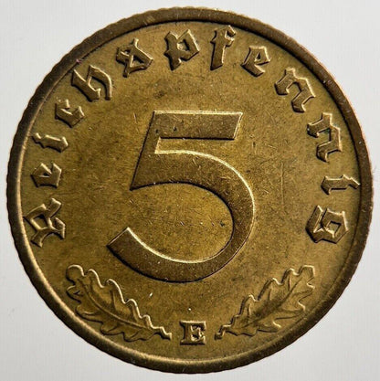 1938-E Nazi Germany 5 Pfennig Coin | Fine Collectable Grade | a3969