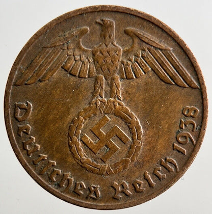 1938-J Germany Nazi 1 Pfennig Coin | Very High Grade | a2941