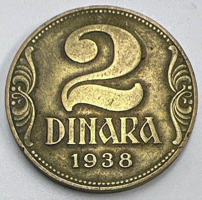 1938 Yugoslavia 2 Dinars Coin | Fine Collectable Grade | a1479