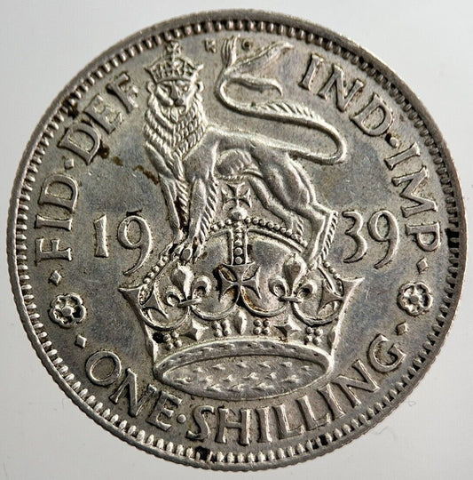 1939 George VI British One Shilling Silver Coin | Very High Grade | a8255