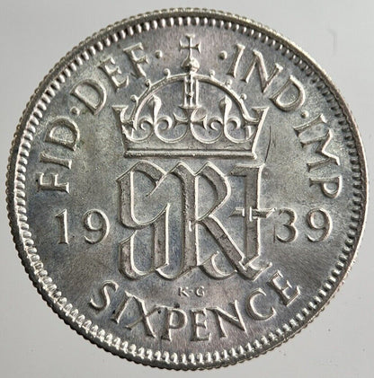 1939 George VI Sixpence Silver Coin | Very High Grade | a8260