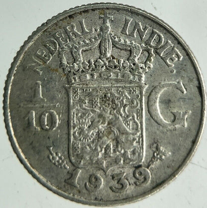1939 Netherlands East Indies 1/10 Gulden Silver Coin | Collectable Grade