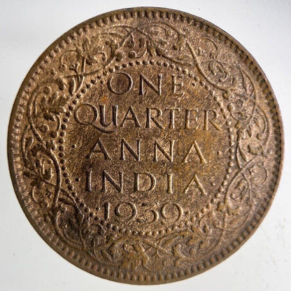 1939 India 1/4 Quarter Anna Coin | Fine Collectable Grade