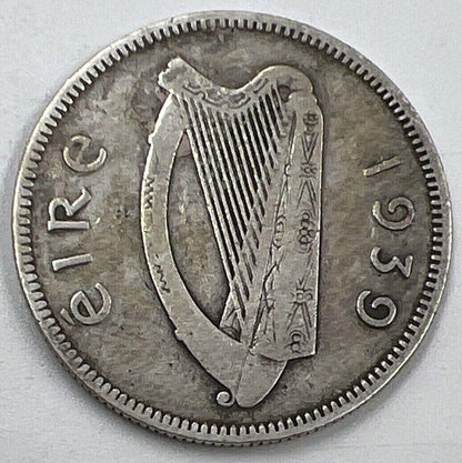 1939 Irish Bull Shilling Silver Coin | Collectable Grade | a1496