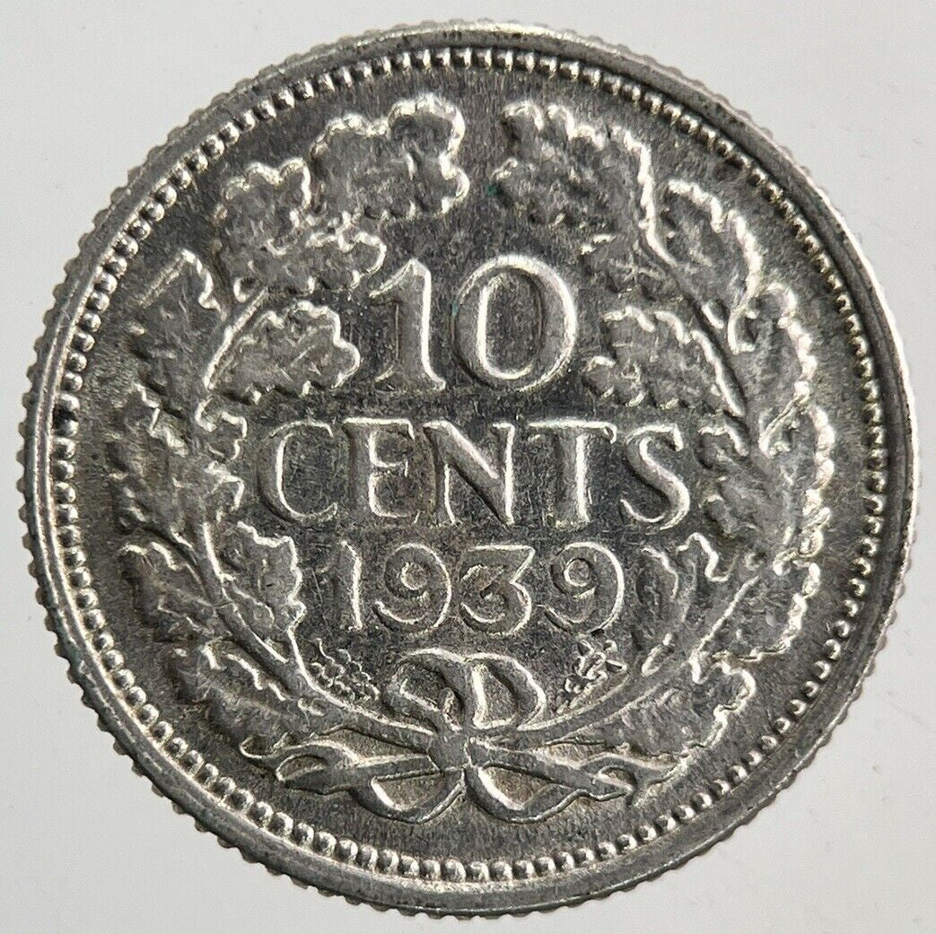 1939 Netherlands 10 Cents Silver Coin | Fine Collectable Grade