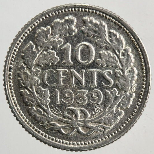 1939 Netherlands 10 Cents Silver Coin | Fine Collectable Grade