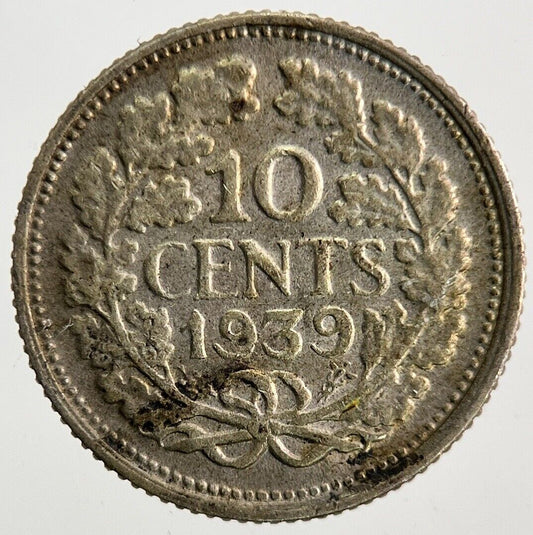 1939 Netherlands 10 Cents Silver Coin | Fine Collectable Grade