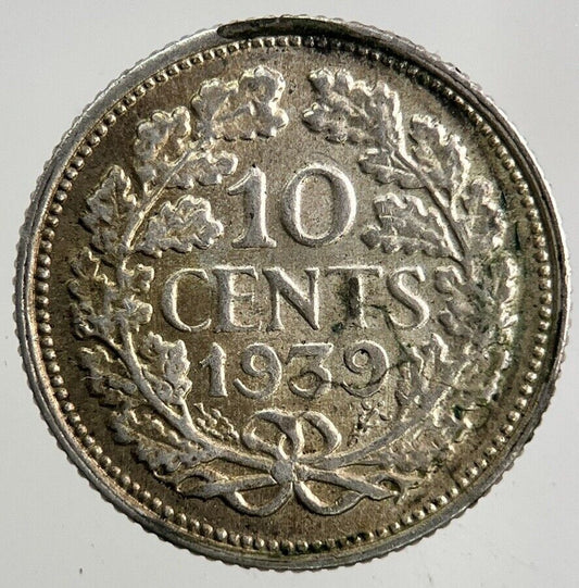 1939 Netherlands 10 Cents Silver Coin | Fine Collectable Grade