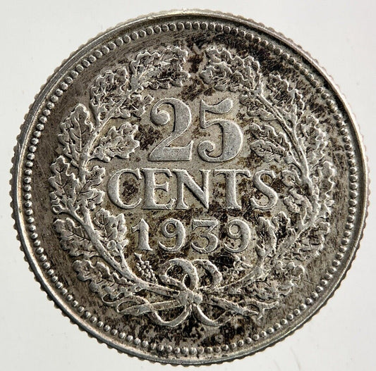1939 Netherlands 25 Cents Silver Coin | Fine Collectable Grade
