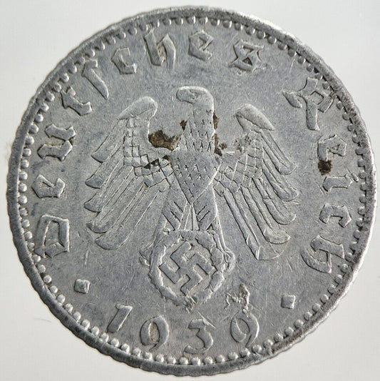 1939-A Germany Nazi 50 Pfennig Coin | Fine Collectable Grade | a7107