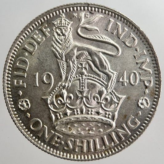 1940 George VI British One Shilling Silver Coin | Very High Grade | a8248