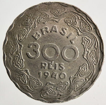 1940 Brazil 300 Reis Coin | Very High Grade
