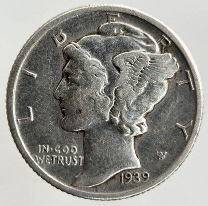 1939-D US USA Mercury One Dime Silver Coin | Fine Collectable Grade