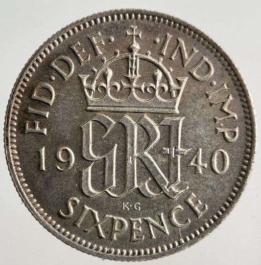 1940 George VI Sixpence Silver Coin | Very High Grade