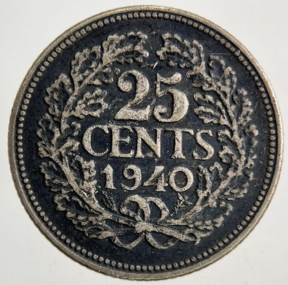 1940 Netherlands 25 Cents Silver Coin | Fine Collectable Grade