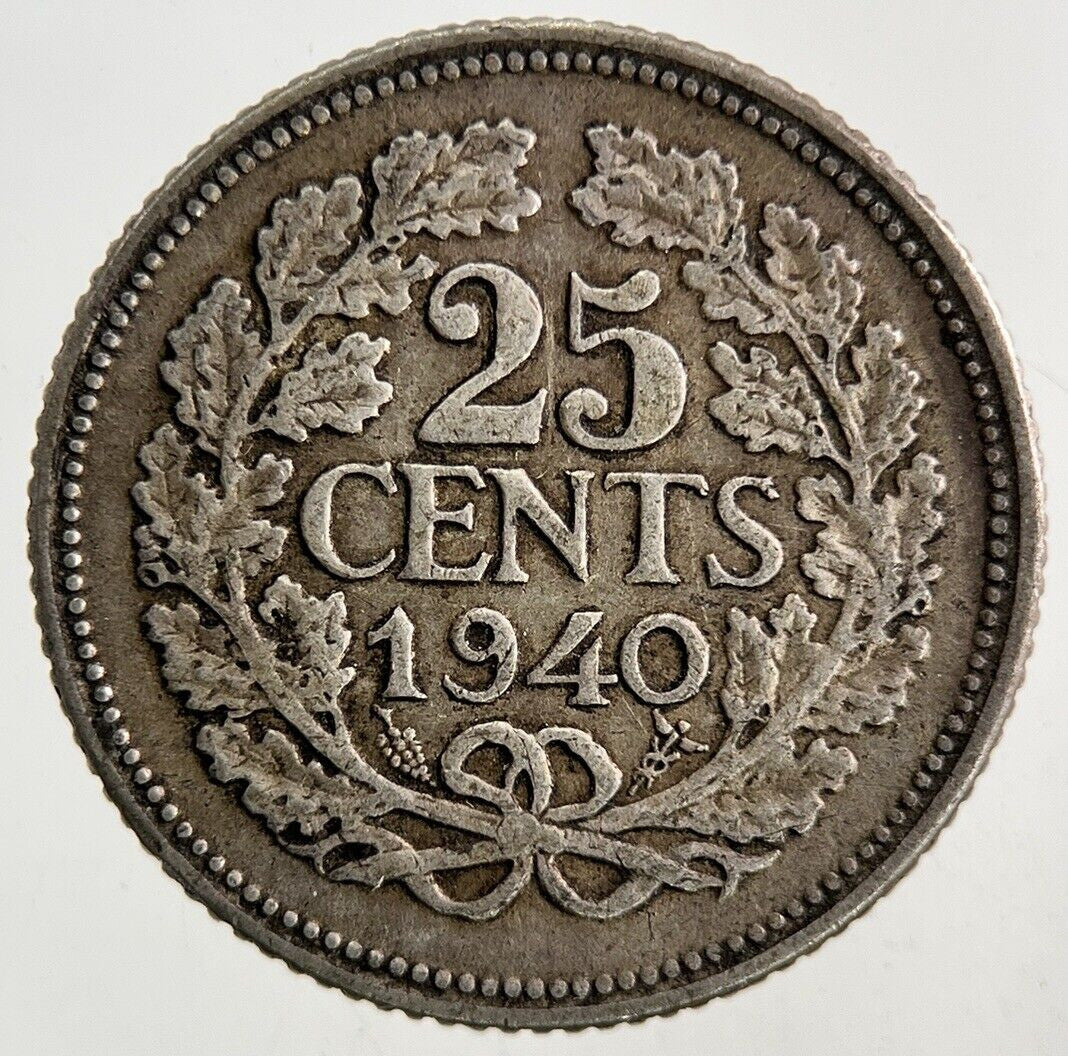 1940 Netherlands 25 Cents Silver Coin | Fine Collectable Grade