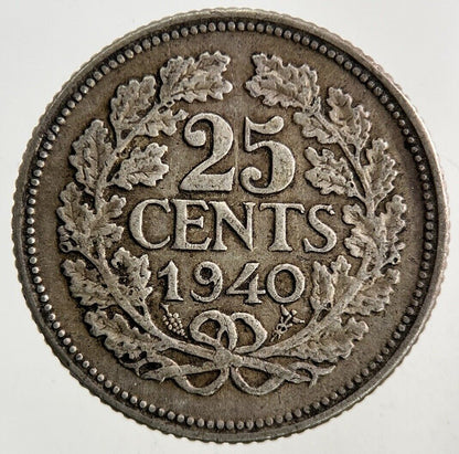 1940 Netherlands 25 Cents Silver Coin | Fine Collectable Grade
