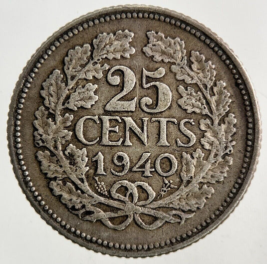 1940 Netherlands 25 Cents Silver Coin | Fine Collectable Grade