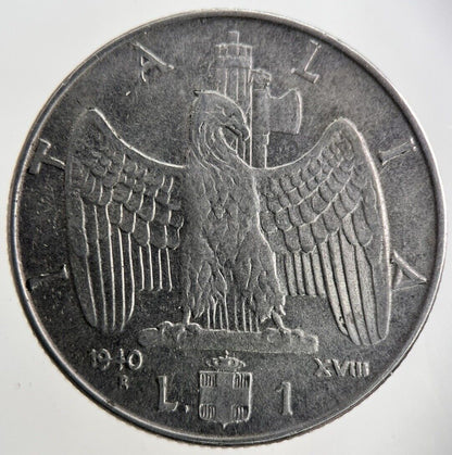 1940 Italy 1 Lira Coin | Fine Collectable Grade
