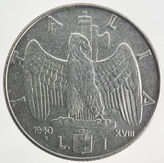 1940 Italy 1 Lira Coin | Fine Collectable Grade