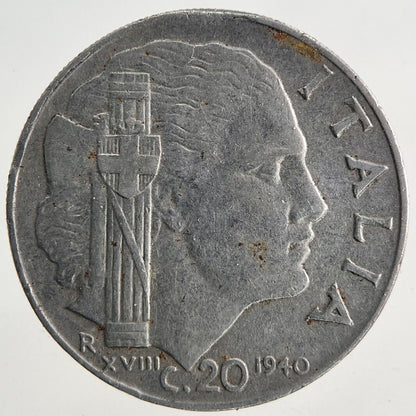 1940 Italy 20 Centesimi Coin | Fine Collectable Grade