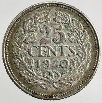 1940 Netherlands 25 Cents Silver Coin | Very High Grade